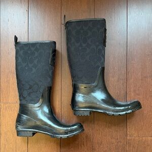 Coach Black Signature Pattern Tall Rain Boots